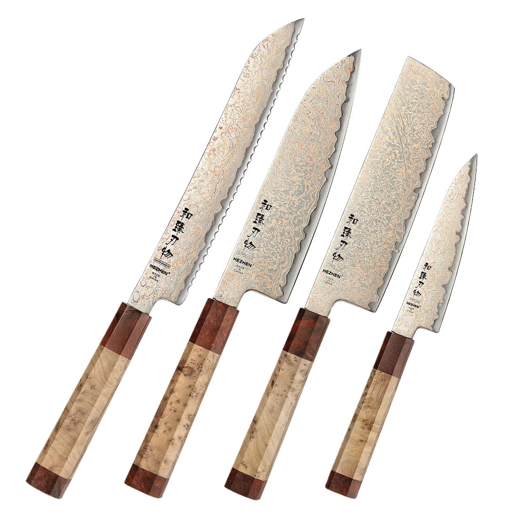 HEZHEN 37-Layer Damascus Steel Chef Knife Set