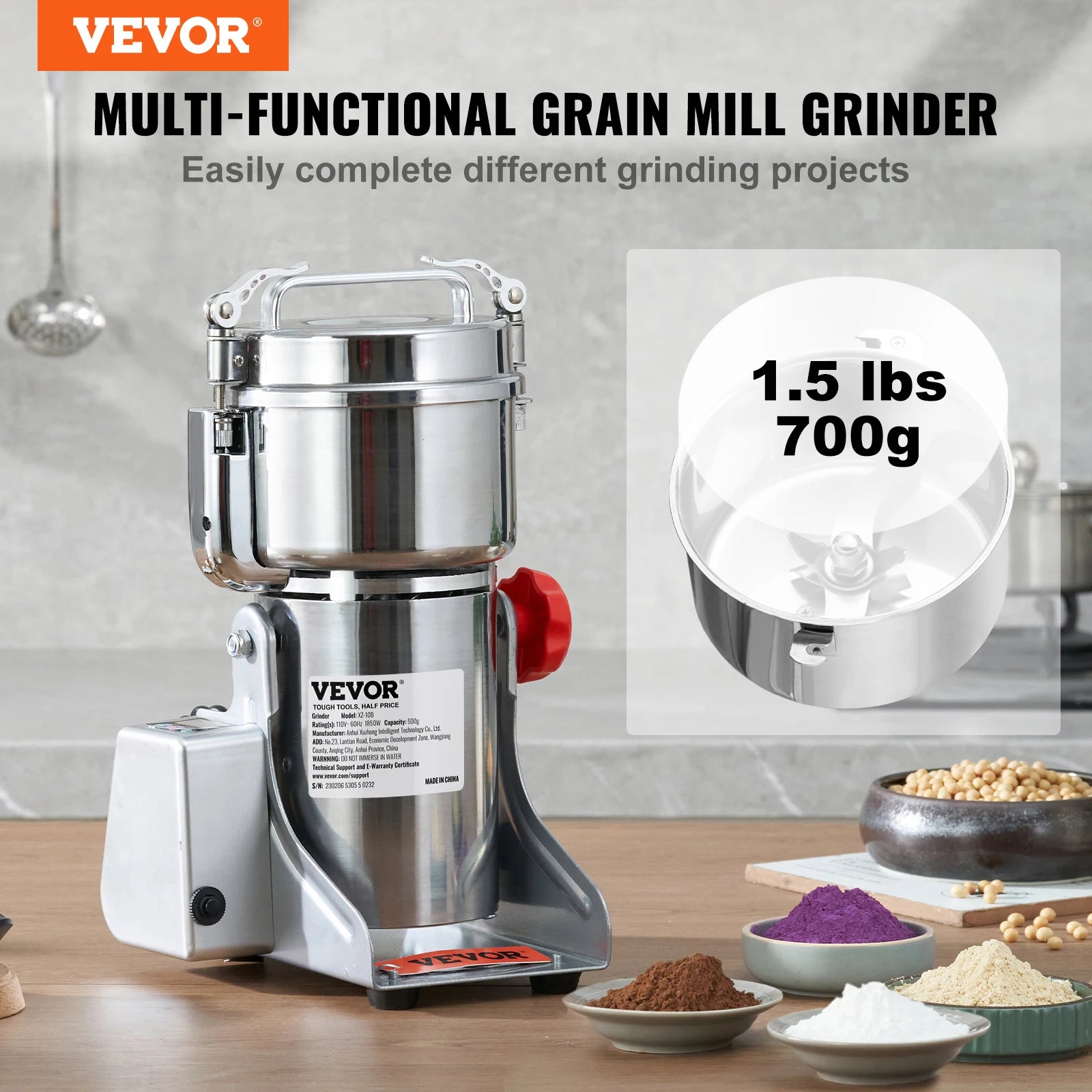 VEVOR 700g Electric Grain Mill Grinder