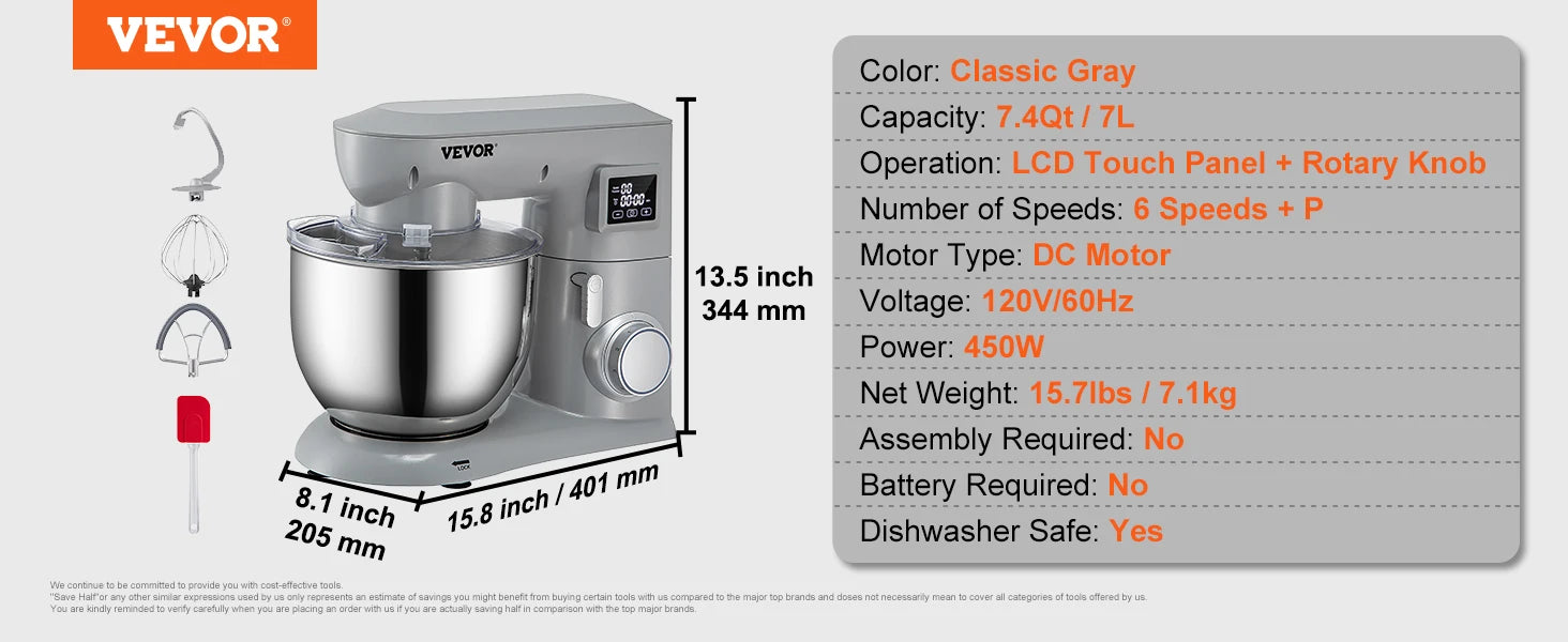 VEVOR Stand Mixer – 450W Electric Dough Mixer