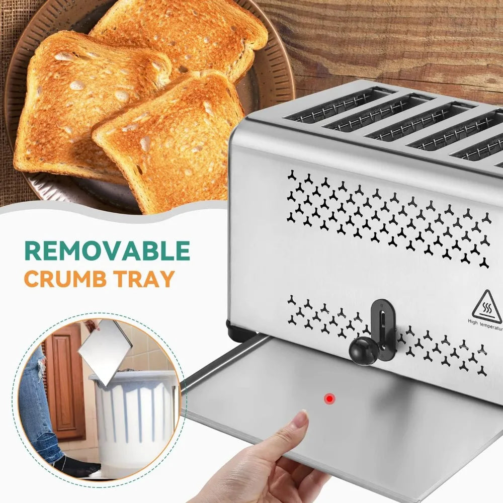 6 Slots, 110V Stainless Steel, 8.5" Deep x 16.5" Wide x 8.3" High Commercial Toaster