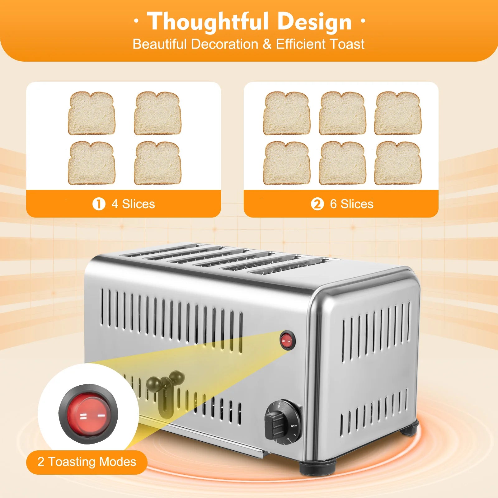 Commercial 6-Slice Stainless Steel Pop-Up Toaster