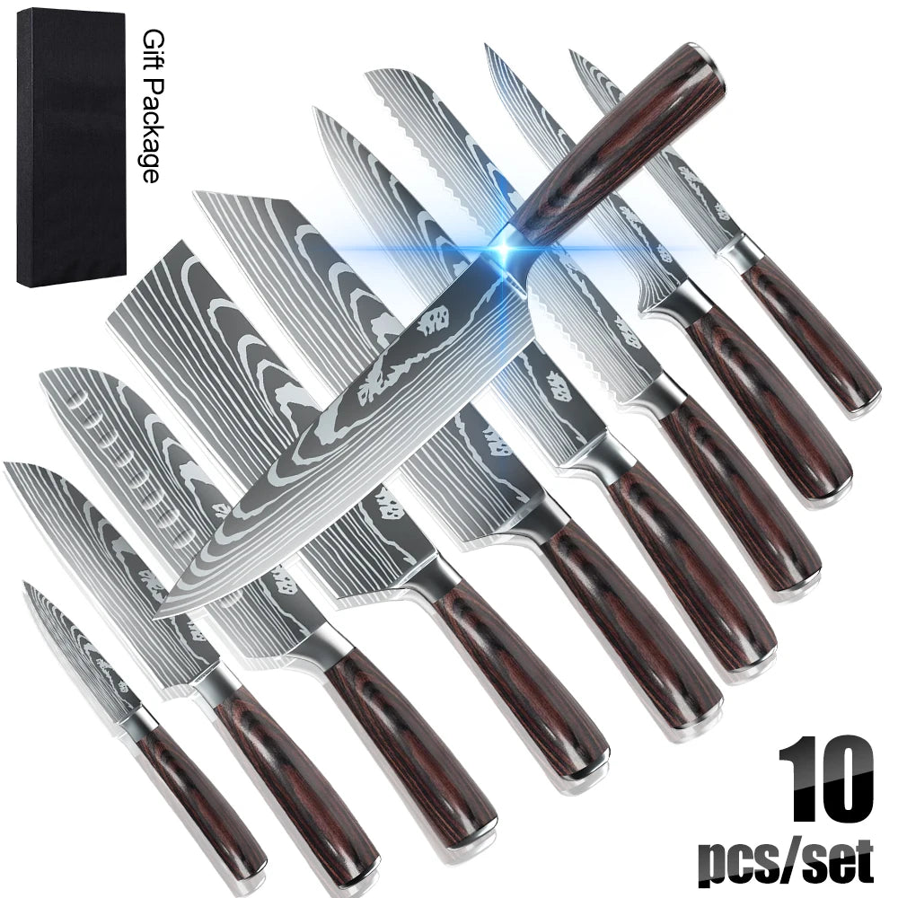 10-Piece Kitchen Knife Set – Laser Damascus Pattern
