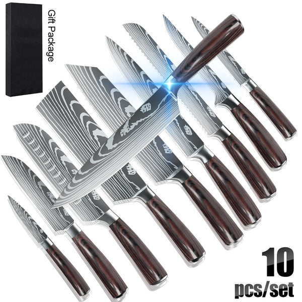 10-Piece Kitchen Knife Set – Laser Damascus Pattern