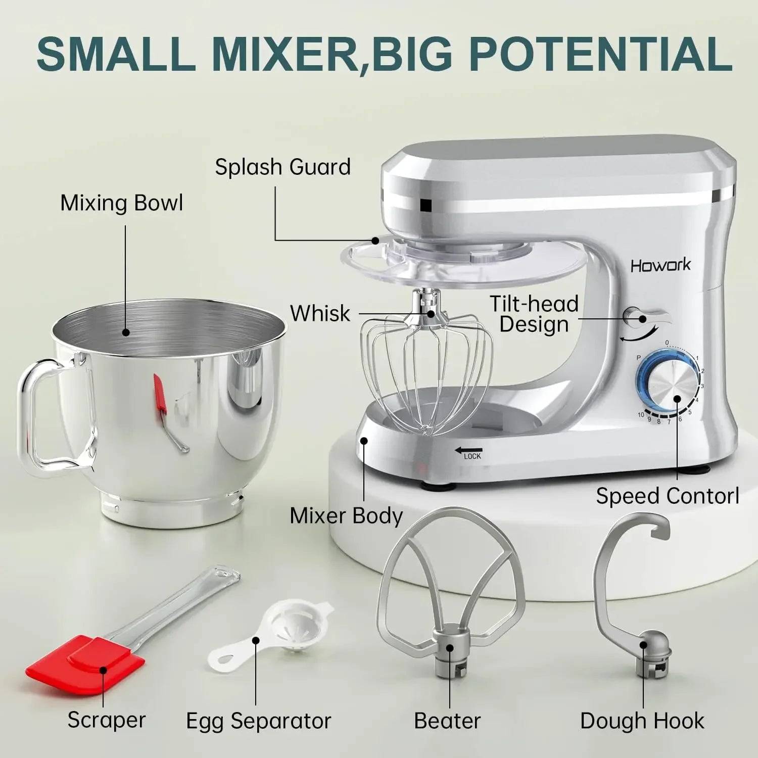 Electric Stand Mixer – 10+P Speeds, 6.5QT Stainless Steel Bowl