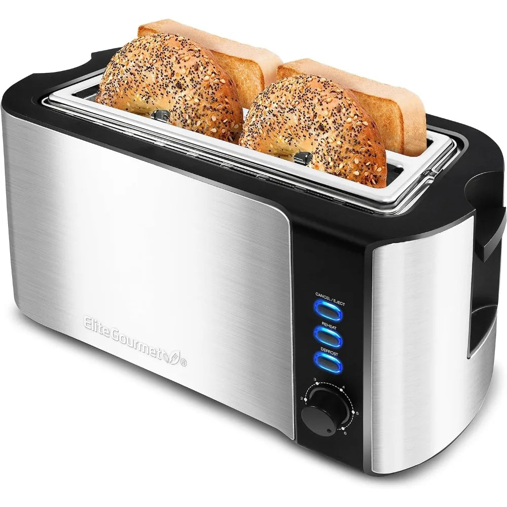 Long Slot 4-Slice Toaster – Countdown Timer, 6 Toast Settings, Warming Rack