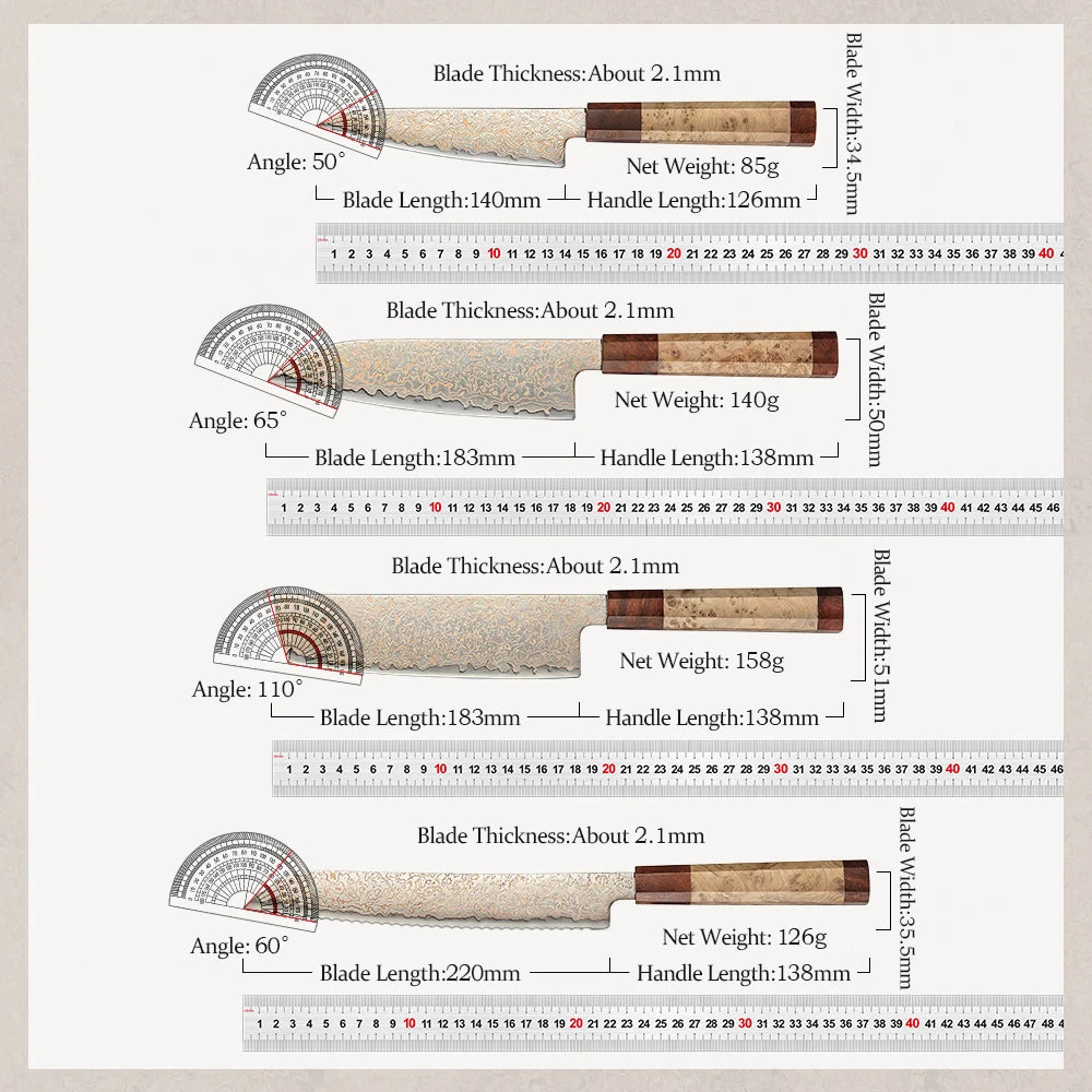 HEZHEN 37-Layer Damascus Steel Chef Knife Set