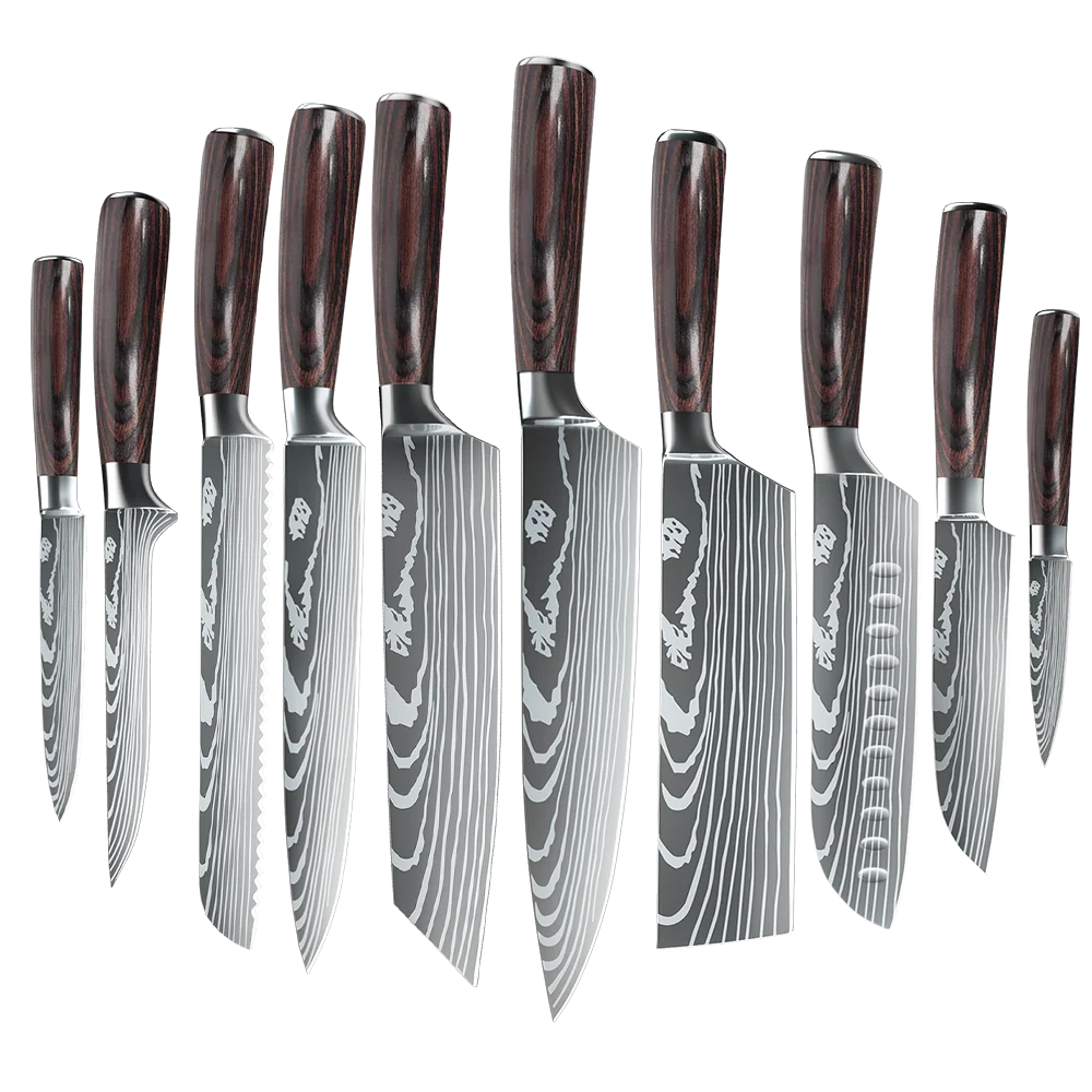 10-Piece Kitchen Knife Set – Laser Damascus Pattern