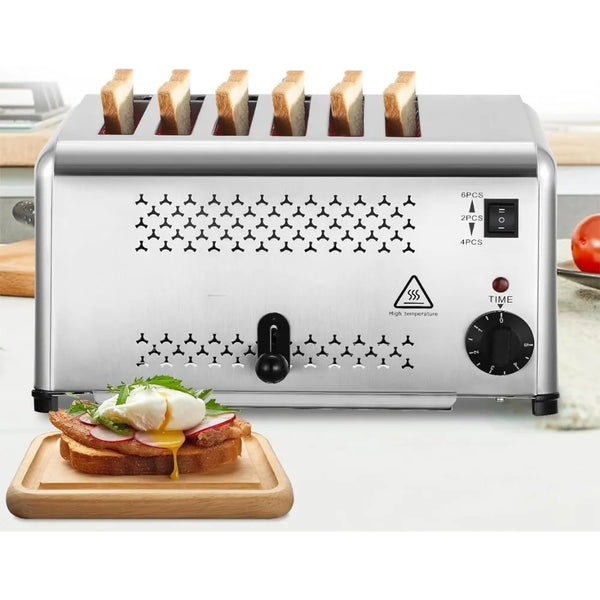 6 Slots, 110V Stainless Steel, 8.5" Deep x 16.5" Wide x 8.3" High Commercial Toaster