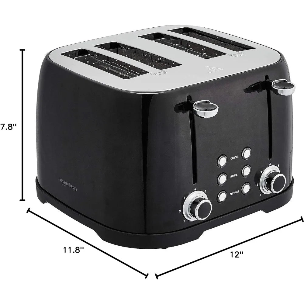 4-Slot Black Toaster – Bread Toast Machine for Kitchen & Home