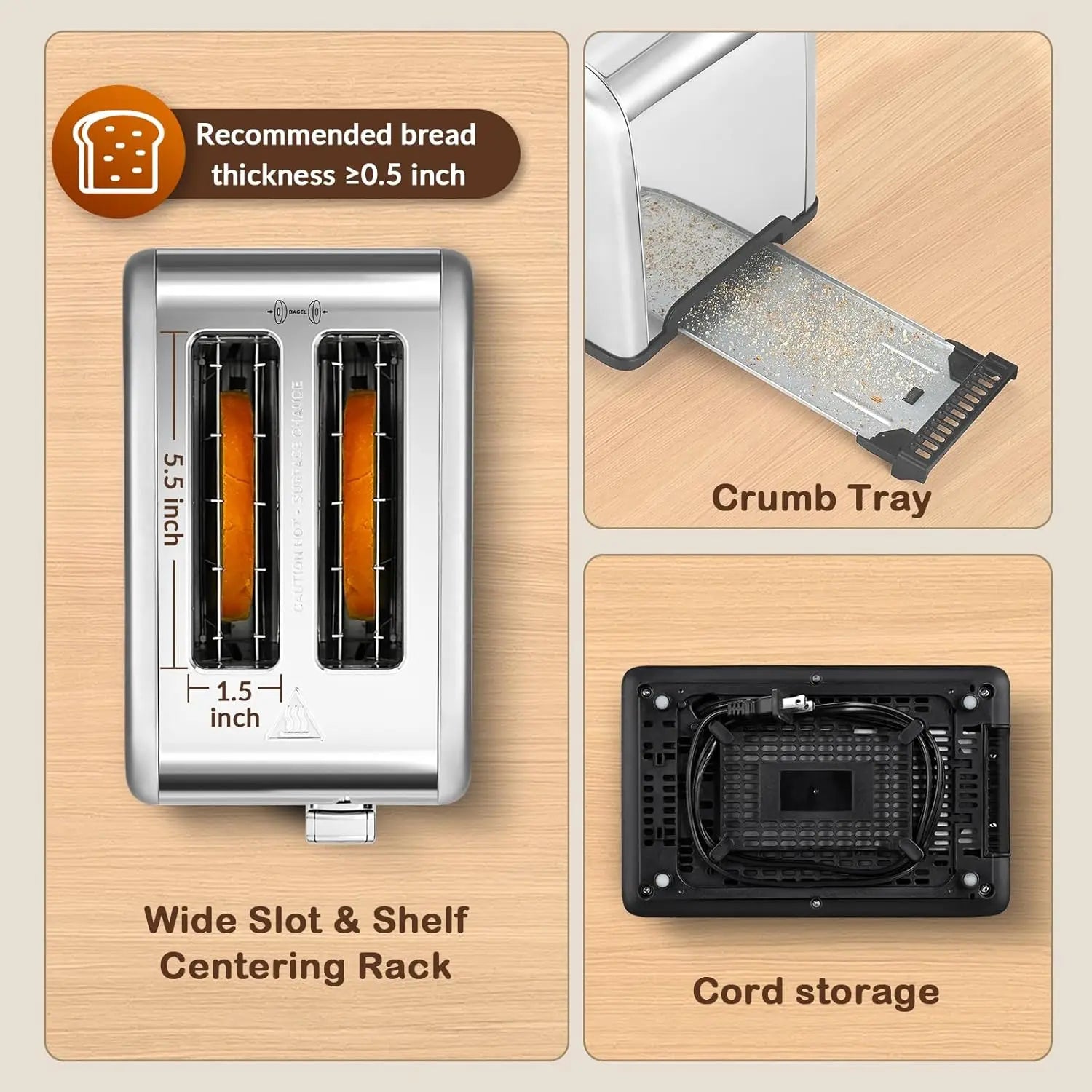 Stainless Steel 2-Slice Smart Toaster – Touch Screen, 1.5" Wide Slots