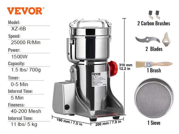 VEVOR 700g Electric Grain Mill Grinder