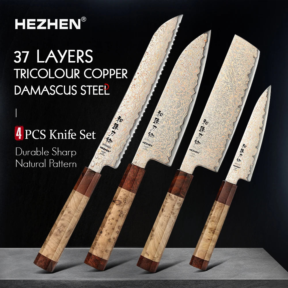 HEZHEN 37-Layer Damascus Steel Chef Knife Set