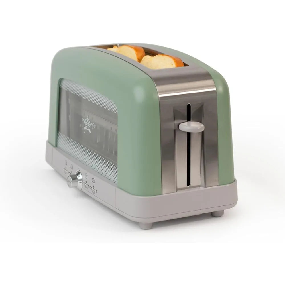 Pop-Up Toaster – 7 Heat Settings, Bagel Mode, Olive/Brushed Nickel Design