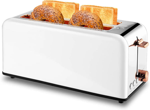 2 Long Wide Slots for Bagels, Waffles, Toast, 6 Browning Levels Toaster