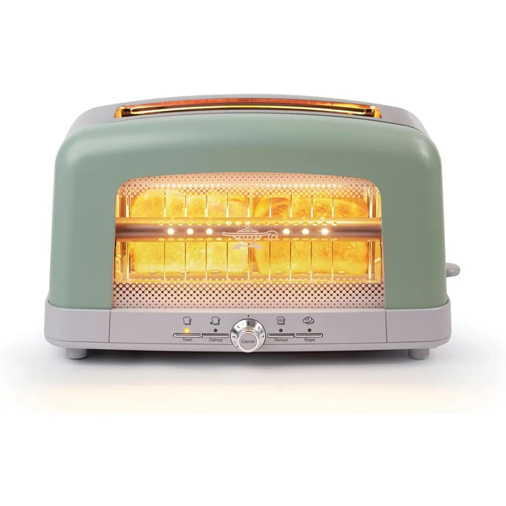 Pop-Up Toaster – 7 Heat Settings, Bagel Mode, Olive/Brushed Nickel Design