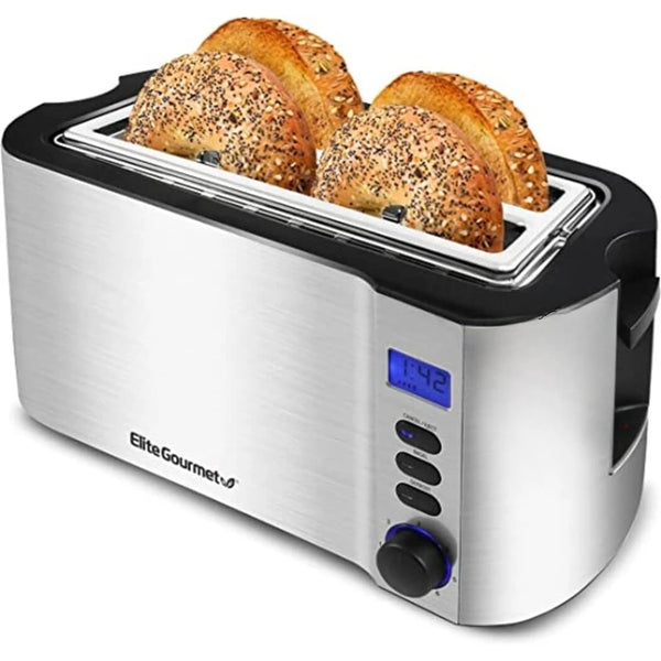 Long Slot 4-Slice Toaster – Countdown Timer, 6 Toast Settings, Warming Rack