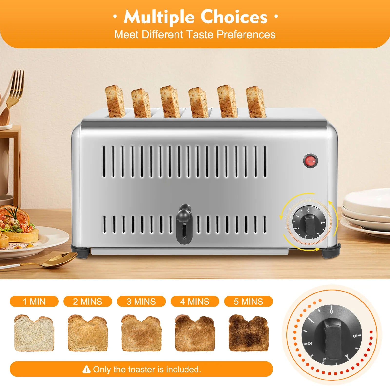 Commercial 6-Slice Stainless Steel Pop-Up Toaster
