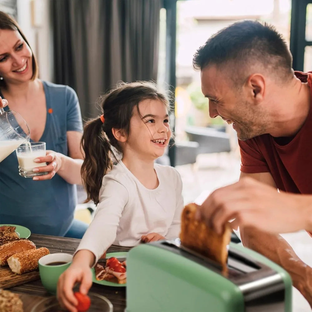 Pop-Up Toaster – 7 Heat Settings, Bagel Mode, Olive/Brushed Nickel Design