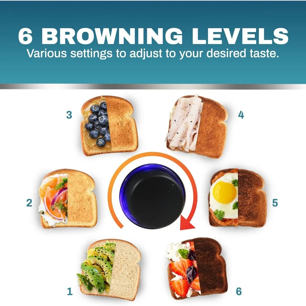 Long Slot 4-Slice Toaster – Countdown Timer, 6 Toast Settings, Warming Rack